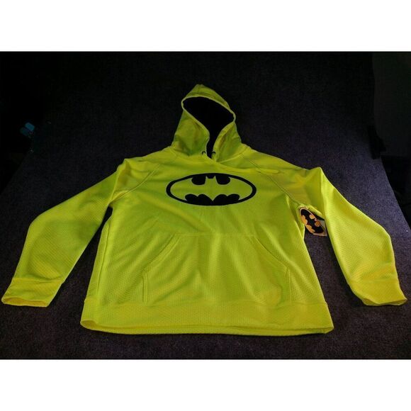Batman DC Comics Thermal Fleece Hoodies Men Sz L Acid Yellow Animation NWT‎ - Picture 1 of 7